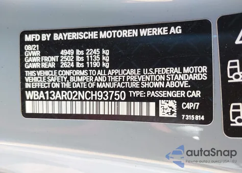 2022 BMW M440I xDrive from USA, damaged, VIN WBA13AR02NCH93750